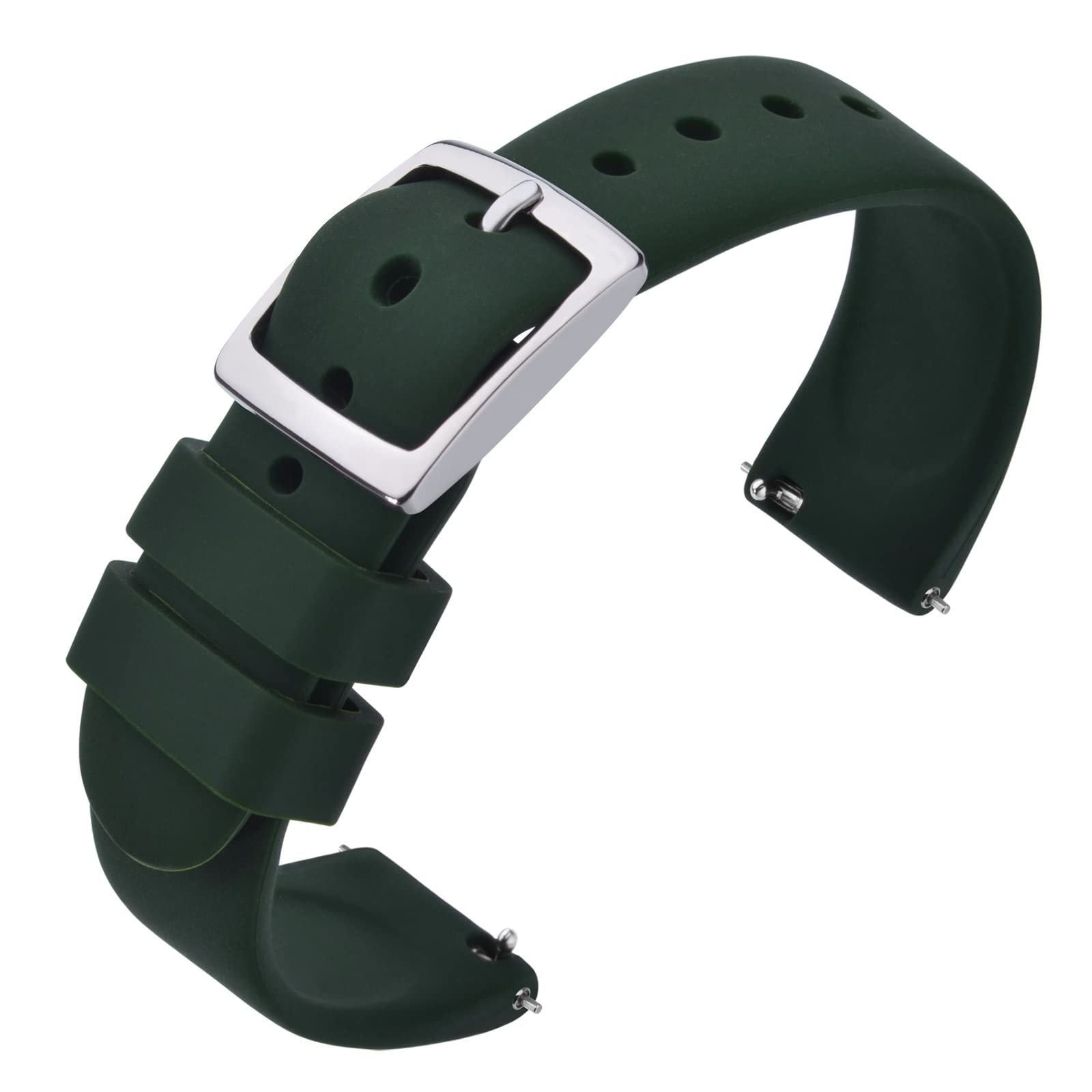 ANNEFIT Silicone Watch Straps, Quick Release Rubber Sport Band 20mm with Classic Silver Clasp (Dark Green)