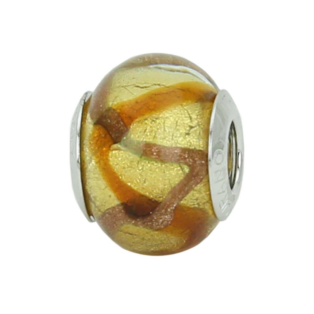 Glass Of Venice Murano Glass Sterling Silver Topaz Waves Gold Charm Bead