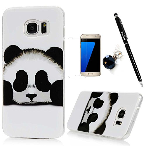 S7 Edge Case,Samsung Galaxy S7 Edge Case - Badalink Soft TPU Rubber Skin Gel Bumper Ultra-thin Slim Fit Print Cover with High Definition Screen Protector & Dust Plug & Stylus Pen - Lion