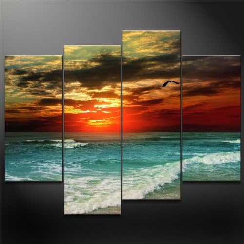 SmartWallArt - Natural Landscape Paintings Wall Art Sky Fantasy Green Sea 4 Pieces Picture Print on Canvas for Modern Home Decoration
