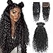 Deep Wave Bundles with Closure 20 22 24+18 Unprocessed Brazilian Virgin Human Hair Deep Curly 3 Bundles with Lace Closure Natural Black(20 22 24+18 Closure)