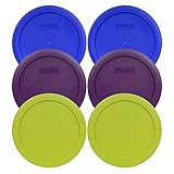 Pyrex 7201-PC Round 4 Cup Storage Container Lids for Glass Bowls (2-Light Blue, 2-Purple, 2-Edamame Green)