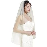 BEAUTELICATE Wedding Bridal Veil with Comb 1 Tier Cut Edge Fingertip&Cathedral Length