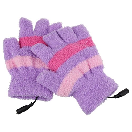 Livoty USB Heating Winter Gloves Women Hand Warm Gloves Heated Fingerless Warmer Mitten (Purple) - Thumbnail 3