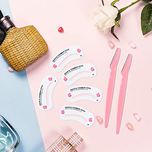HUIHUIBAO 24 Pieces Reusable Different Styles Eyebrow Shaping Stencils and 2 Pieces Eyebrow Razor