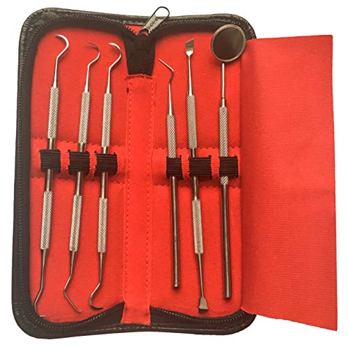 Tweezer Guru Stainless Steel Dental Tools Kit with Inspection Mirror, Sickle Scaler, Single & Double Ended Probe, Plaque Scraper, Pick and Tartar