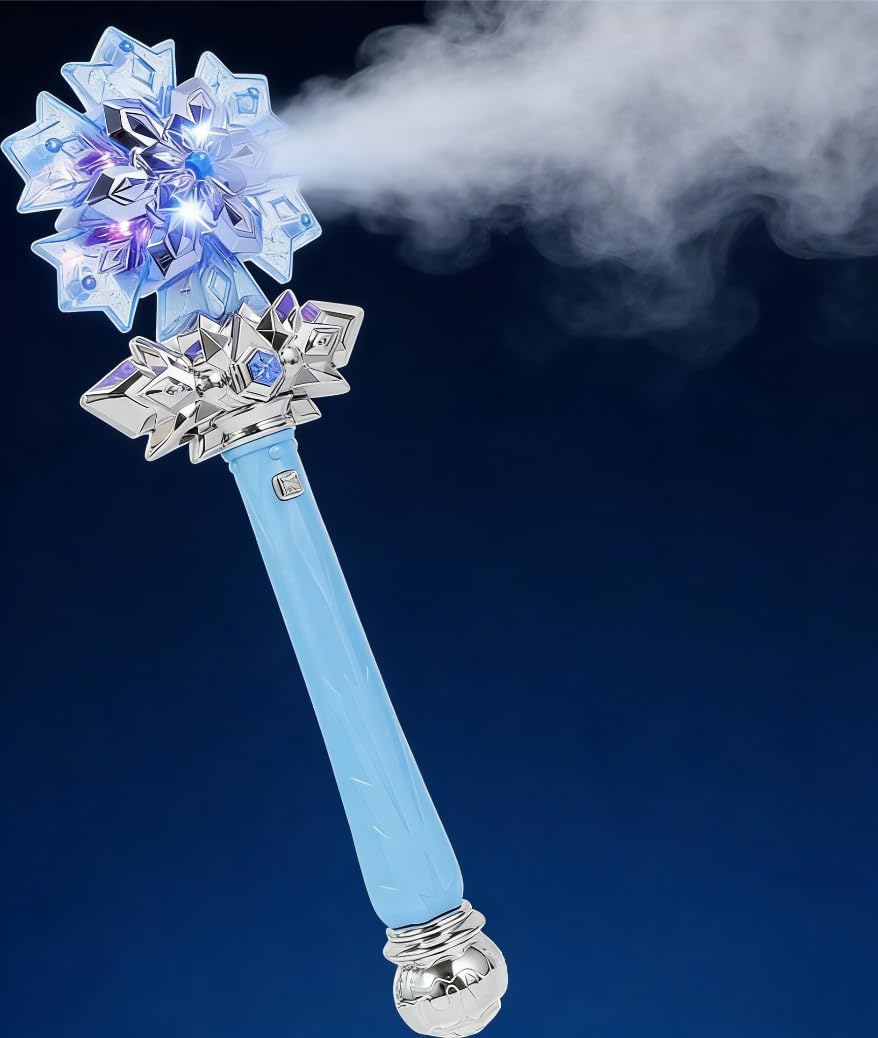 JOINPAYA Light Up Snowflake Wand with Cool Mist, Musical Princess Fairy Stick for Girls, Glowing LED Snow Wand for Birthday Party Favors, Christmas Cosplay Costume Accessories