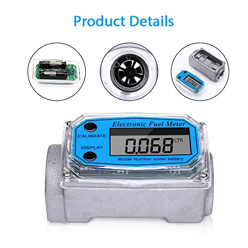 Digital Turbine Flowmeter,Water Diesel Gasoline Kerosene Flow Meter with Digital LCD Display,1-Inch FNPT Inlet/Outlet
