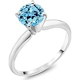 Gem Stone King 14K White Gold Swiss Blue Topaz Solitaire Engagement Ring For Women (1.20 Cttw, Gemstone November Birthstone, Round 6.5MM)
