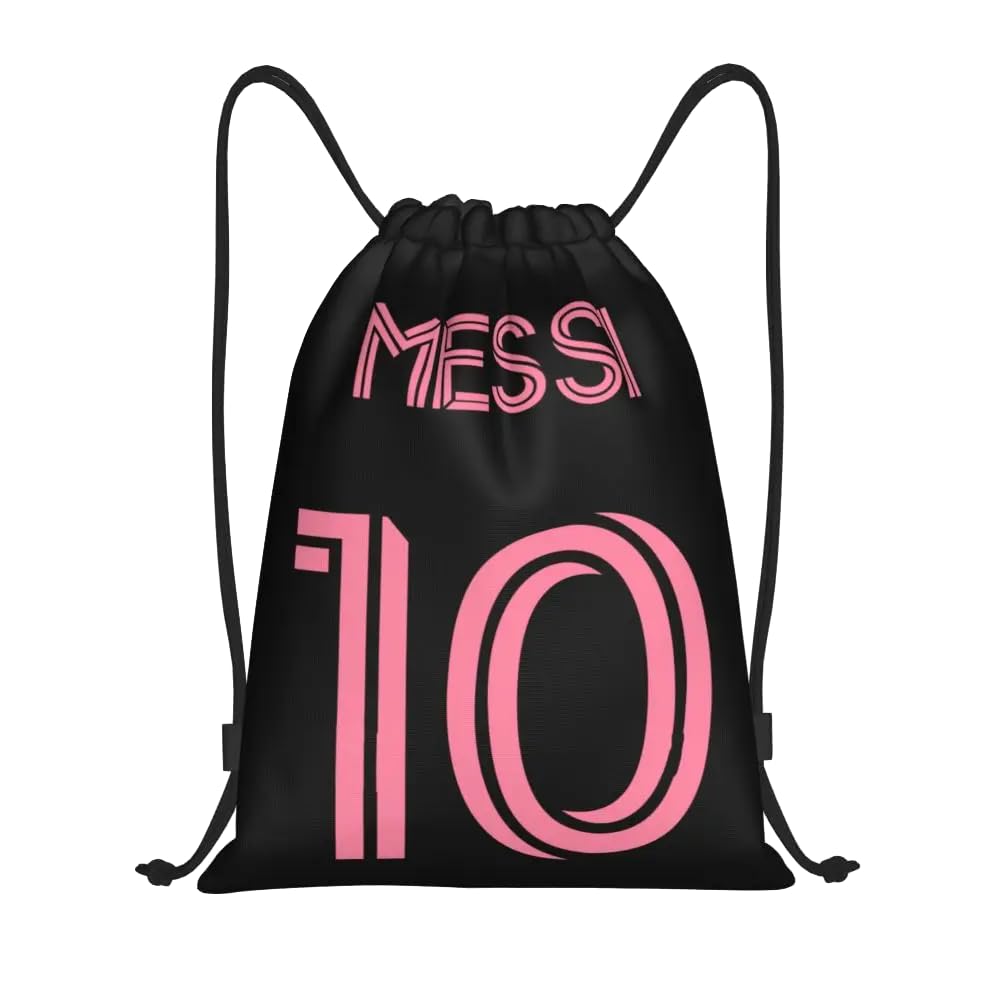 EZB Football Legend Messi Drawstring Bag | 36x30cm Midi Sized Backpack | Multi-Use: Sports Kits, PE Kits, Gym, Lunch, Holiday, Beach, Soccer Pump Bag | Inter Miami Messi 10 Pink Bag