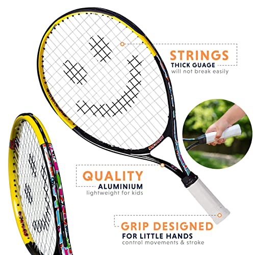 Kids Tennis Racket with Training Videos 17 Inch Aluminum Youth Tennis