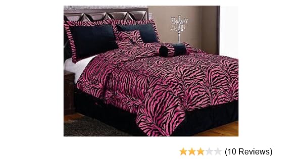 Amazon Com 7 Pc Modern Black Hot Pink Zebra Flock Comforter Set