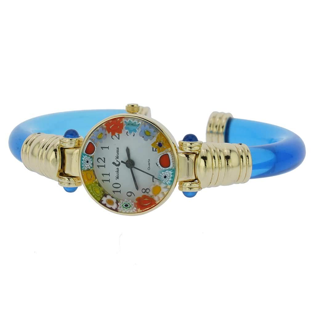 Glass Of Venice Murano Glass Millefiori Bangle Watch - Blue Gold Multicolor