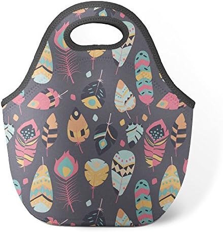 Good4Life - Neoprene Lunch Tote Insulated Reusable Picnic Lunch Bag [ Dark Colorful Native Pattern ]
