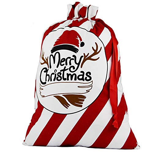 Blank Santa Sack, Personalized Bag with Drawstring and Gift Ribbon Size 26"x18.7"（Striped）