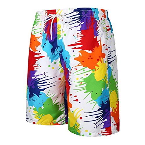 Paymenow Men's Beach Home Shorts With Pockets Summer Hawaiian Relaxed Fit Boardshort Casual Loose Shorts Trunks (L, A)
