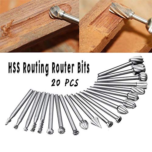 Maslin 20Pcs 3mm HSS Routing Router Bits Rotary Tools Rotary Carving Carved Knife Cutter Tool Engraving Wood Working Used for Dremel