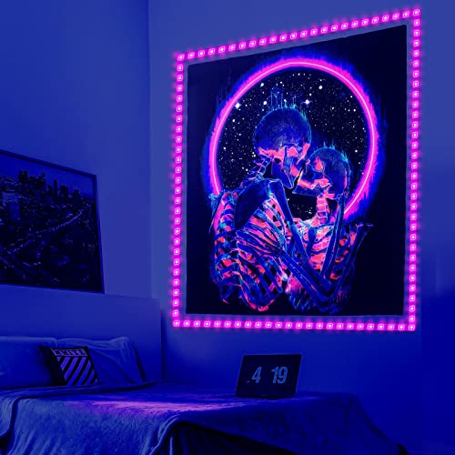 Blacklight Tapestry UV Reactive ,Skull Lovers Neon Tapestry Glow in The Dark , Black Light Tapestries Trippy Wall Hanging for Living Room Dorm Decor–Medium Tapestry51.2” x 59.1”