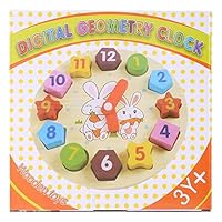 Amojor Children Puzzle Clock,Wooden Digital Cartoon Shape Sorting Educational Clock Puzzle with Numbers & Shapes Toy