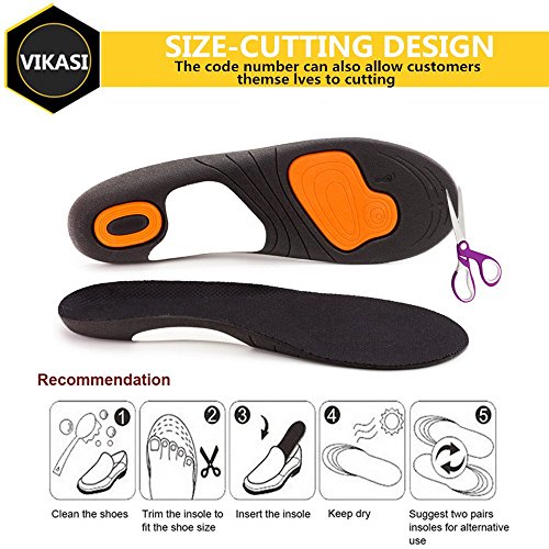 Orthotic Insoles for Men & Women, Full Length Plantar Fasciitis Inserts with Hight Arch Support, Sports Orthopedic Gel Shoes Insoles for Supination, Flat Feet, Heel & Foot Pain (Men's 8-13, Black) - Thumbnail 3