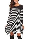 Beyove Women Casual Long Sleeve Handkerchief Hem Striped Tunic Loose T Shirt Dress