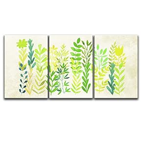 3 Panel Watercolor Style Green Leaves x 3 Panels