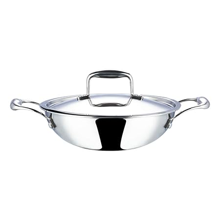 Vinod Platinum Triply Stainless Steel Kadai with Lid- 24 cm, 2.5 Ltr (Induction Friendly)