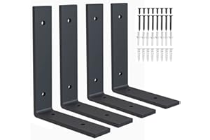 DIY-GENG Heavy Duty Shelf Brackets 10 inch Rustic L Black Shelf Brackets 10 x 6 inches Metal Iron Industrial Shelf Bracket - L10" x H 6" x W 1.5" - 4 Pack