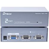 DTECH Powered 2-Port VGA Splitter Box 1 in 2 Out Video Distribution Duplicator High Resolution 1080p 250 MHz for 1 PC to Dual