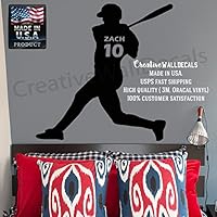 CreativeWallDecals Wall Decal Vinyl Sticker Decals Art Decor Design Baseball Player Custom Name Number Kids Children Game Sport Living Bedroom Nursery (r631)