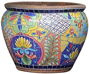 Tritow Creative Characteristic Pattern Spain Color Ceramics Indoor Flower Pot Household Rural Process Mosaic Container Decor Desktop Windowsill Wedding Birthday Outdoor Planters (Size : M)