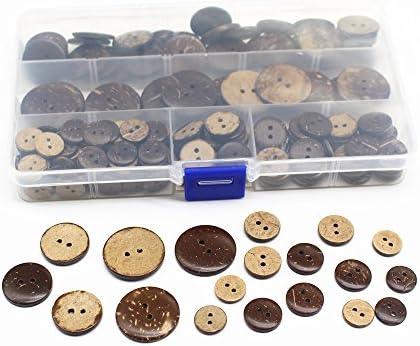 Meillia Assorted Coconut Buttons Variety Natural Coconut Shell Buttons for Sewing Crafts DIY Supplies