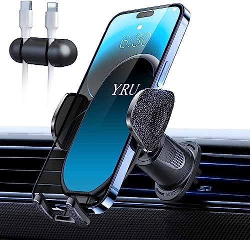 YRU Phone Holders for Your Car [2026 Upgraded Military Metal Hook], Cellphone Holder Car[No Fear of Bumps] Vent Phone Mount Truck Compatible with iPhone17 16 15 14 13 12 Samsung Android, Black Blue