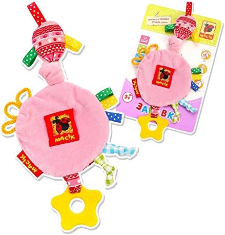 MACIK Baby Infant And Toddler Teether Pink Circle - With Crinkle Sound And Ring Clip - Developing Toy - Safe Material - Ukrainian Hand Made - Certified Product