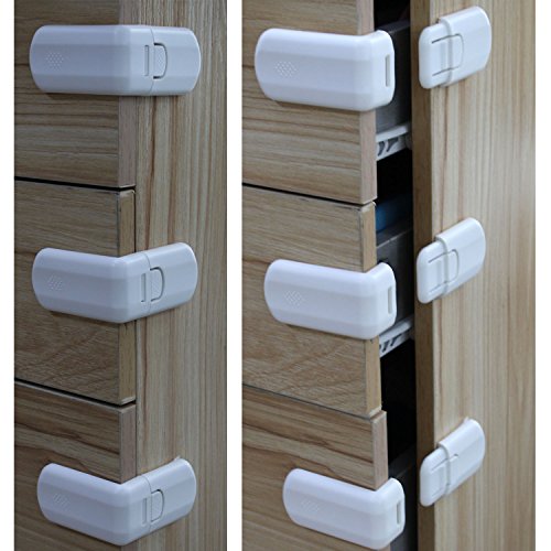 Child Safety Locks ABS Baby Safety Locks Used for Locking Cabinet Drawer Cupboard Refrigerator and Corner Protector,infant Safety Cabinet Locks 3M Adhesive Easiest Installation, 6 Pack (White)