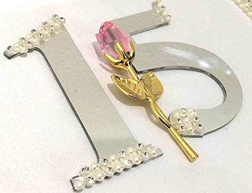 Mis Quince Anos Quinceanera Rhinestones Guest Book with Pink Rose Mirror Numbers Pen Set