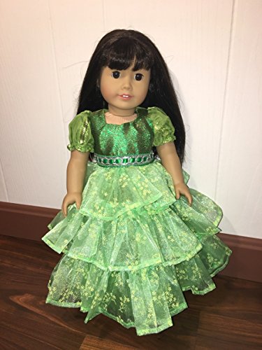 Fits American 18" Girl Doll Clothes St Patrick's Day Outfit Green Layered Skirt Sparkly Dress Clothes Only