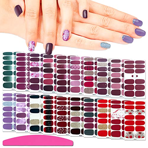 SILPECWEE 20 Sheets Red Nail Polish Strips for Women Self Adhesive Nail
