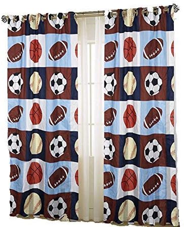 Amazon Com Golden Linens 2 Pieces Rod Pocket Window Curtains Drape Panels Treatment Set Printed Navy Blue Sky Blue Brown Orange Kids Sports Basketball Football Baseball 02 Curtain Home Kitchen