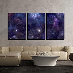 3 Piece Canvas Wall Art - Deep Space Wide Background Website Header - Modern Home Art Stretched and Framed Ready to Hang - 16"x24"x3 Panels