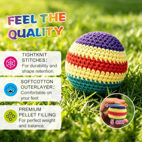 Funny Handmade Crocheted Footbag, Assorted Colors Footbag Knitted Hacky Ball for Adults