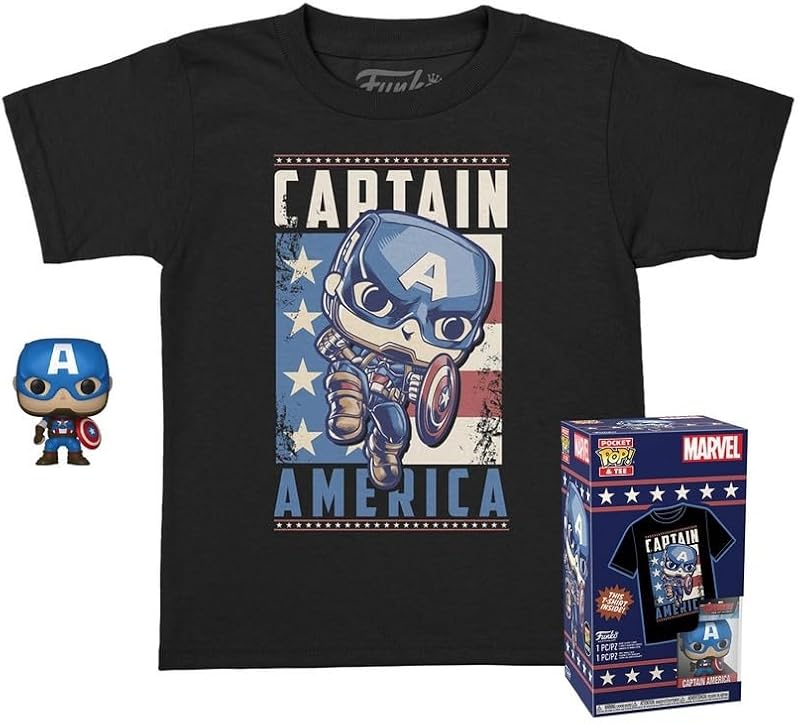 Pocket Pop! & Tee: Marvel - Captain America - For Children And Kids - Small - (S) - Marvel Comics - Fumetti Marvel - T-Shirt, Maglietta Vestiti a Maniche Corte - Idea Regalo Giocattoli