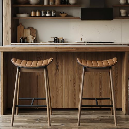 Acanva Counter Height Bar Stools Set of 2, Modern Barstools Saddle Seat for Kit…