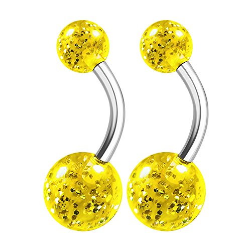 BanaVega 2PCS Surgical Steel Yellow Cute Belly Button Navel Ring Stud 14 Gauge 3/8 10mm Acrylic Ball Earrings Piercing Jewelry 3621