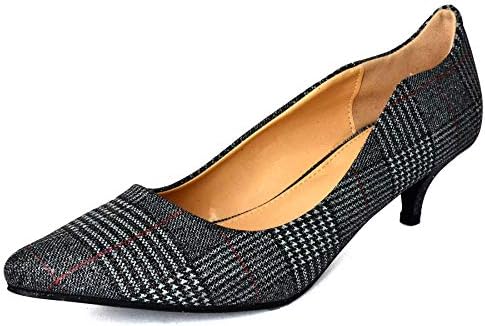 Womens Shoes Low Kitten Heel Pointed Pumps Check Work Office Court Ladies Casual, Size 3-8