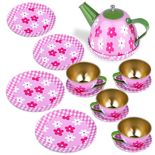 Dressups GINMIC Pretend Play Tea Party Set for Little Girls Tin Tea