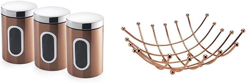 Addis Set of 3X Canisters-Coppers, Metal 1.4L & Apollo Copper Fruit Bowl Nest, 26 x 11 x 26 cm