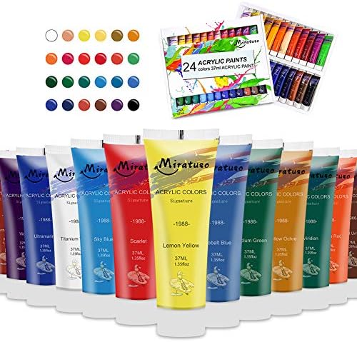 Miratuso Acrylic Paints Sets 24colors 1 2oz 37ml Rich Pigments Non Fading Paint For Canvas Painting Non Toxic Acrylic Paints For Artist Hobby Painters Students Amazon Sg Home Improvement