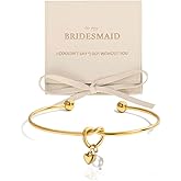 enasal 1/3/4/6/8Pcs Bridesmaid Proposal Gifts for Women, 18K Gold Plated Knot Pearl Bangle Cuff Bracelet Maid of Honor Jewelry