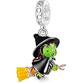 GNOCE Wicked Elphaba on Broom Flying Pendant Dangle Charm Bracelet for Women, S925 Sterling Silver Dangle Charms for Women Wife, Valentine‘s Day, Mother’s Day Jewelry